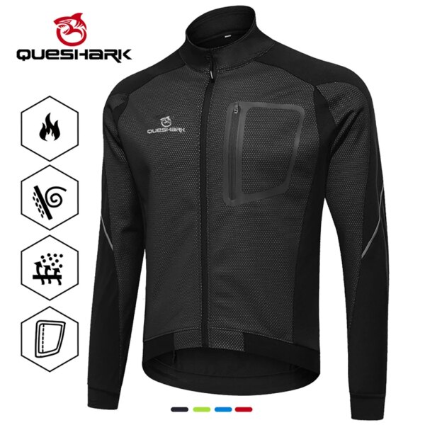 QUESHARK hombres polar invierno térmico manga larga ciclismo chaqueta a prueba de viento impermeable MTB bicicleta de carretera cortavientos bicicleta Jersey