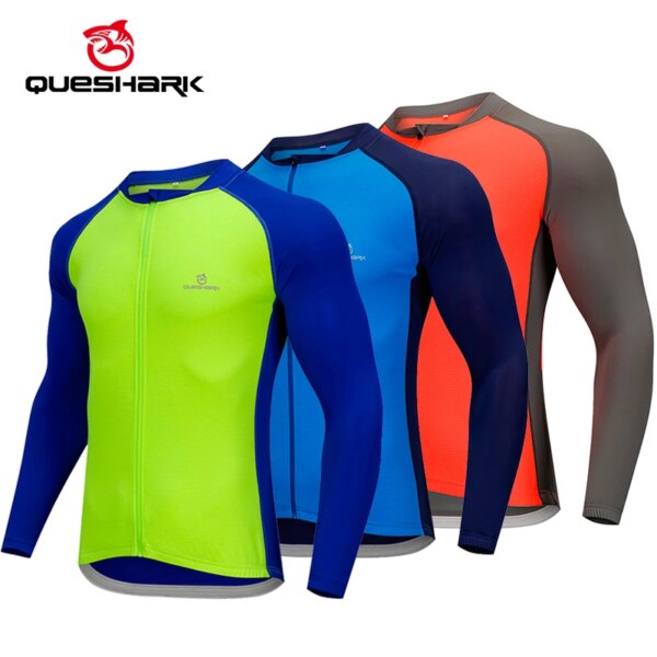 QUESHARK-Camiseta de manga larga para ciclismo para hombre, camiseta para ciclismo de montaña o de carretera, Top de secado rápido, ropa para bicicleta de carreras