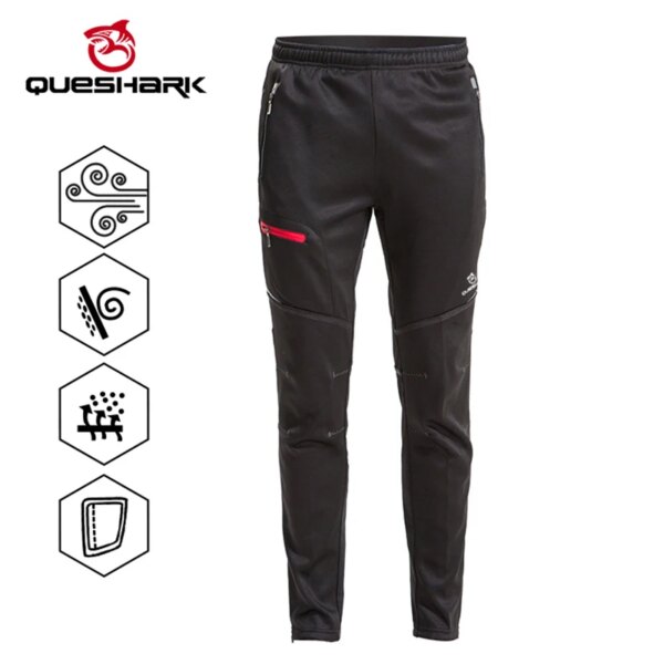 QUESHARK hombres mujeres polar a prueba de viento impermeable ciclismo pantalones reflectantes térmicos deportes de equitación MTB bicicleta de carretera pantalones