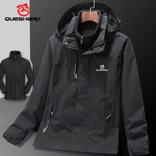 QUESHARK mujer 3 en 1 Conjunto polar térmico impermeable a prueba de viento Softshell chaqueta de ciclismo bicicleta Otoño Invierno abrigo cortavientos