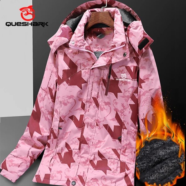 QUESHARK mujer camuflaje polar térmico impermeable a prueba de viento Softshell ciclismo chaqueta bicicleta Otoño Invierno rompevientos abrigo