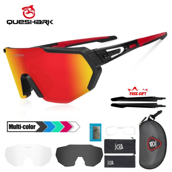 QUESHARK mujeres hombres polarizados 3 lentes conjunto ciclismo gafas de sol deportes MTB bicicleta gafas montar bicicleta de carretera gafas QE42