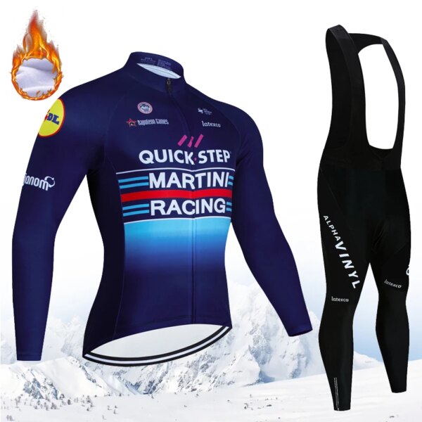 QUICK STEP-Conjunto de Jersey de Ciclismo de manga larga y forro polar térmico para invierno, ropa de Ciclismo para hombre Pro MTB, ropa de Ciclismo Masculino