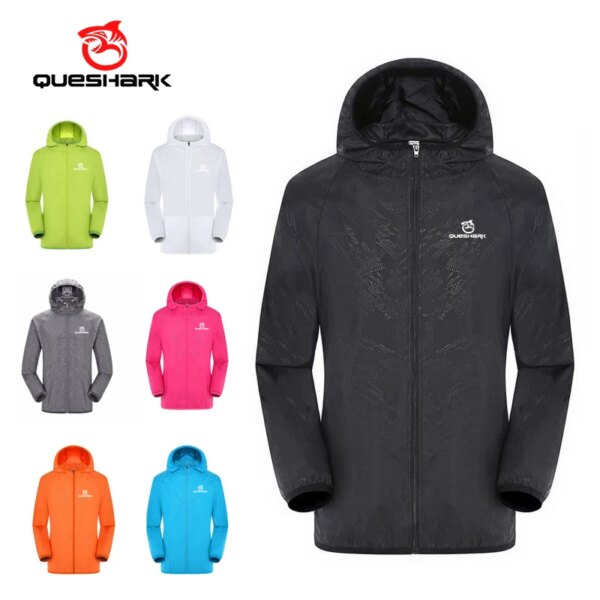 Queshark-Chaqueta reflectante de secado rápido para hombre y mujer, chaqueta ultraligera Anti-UV para ciclismo, abrigo de piel para acampar al aire libre, cortavientos con bolsillo