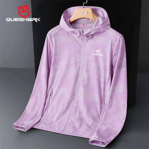 Queshark-Chaqueta reflectante para mujer, de secado rápido, ultrafina, ultraligera, UV UPF50 +, protección solar, chaqueta de ciclismo, abrigo de piel para correr de camuflaje