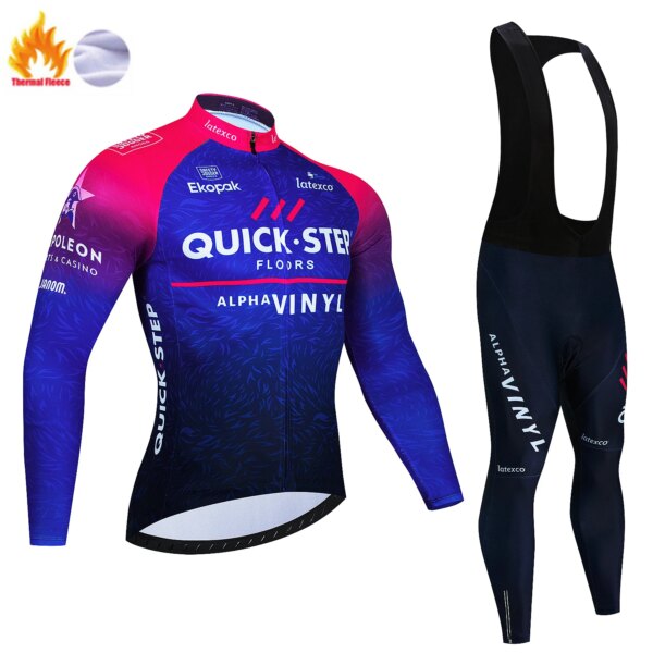 Conjuntos de Jersey de Ciclismo de lana térmica de invierno Quick·Step Maillot Ropa Ciclismo mantener caliente Ropa de bicicleta MTB Ropa de bicicleta conjuntos de Ciclismo