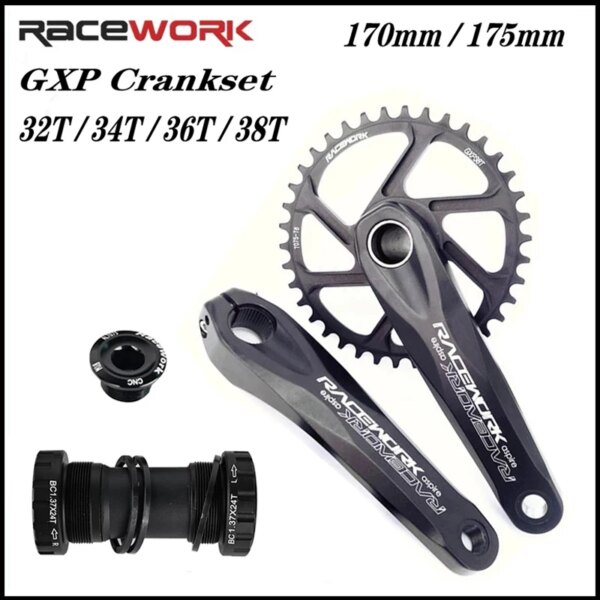 RACEWORK-platos y bielas GXP para bicicleta de montaña, plato de bicicleta de 170MM y 175MM, 32T, 34T, 36T, 38T, Compatible con corona, manivela de fuego integrada hueca