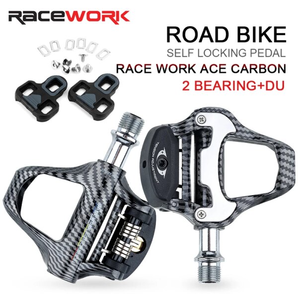 Pedal de bicicleta de carretera RACEWORK, diseño de fibra de carbono, rodamientos ultraligeros, Pedal para bicicleta profesional SPD Keo autoblocante