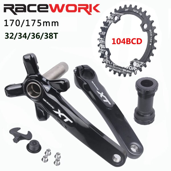 RACEWORK XT-platos y bielas para bicicleta de montaña, 104BCD, 170mm, 175mm, bielas integradas Hollowtech, plato de 32/34/36/38T