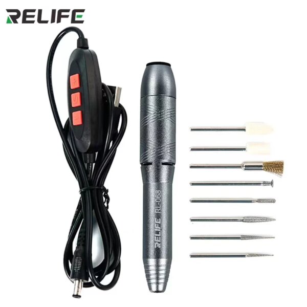 RELIFE RL-068 pluma pulidora de ajuste eléctrico multifuncional para teléfono móvil CPU herramienta de corte de reparación Mini juego de pluma pulidora