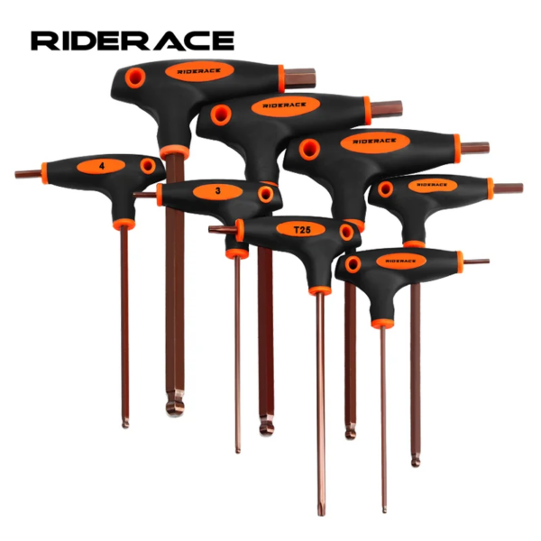 RIDERACE-llave hexagonal Allen para bicicleta, herramientas de reparación manual con mango en T de 2,5/3/4/5/6/8/10mm T25 S2, llave hexagonal interna con cabeza de bola de acero