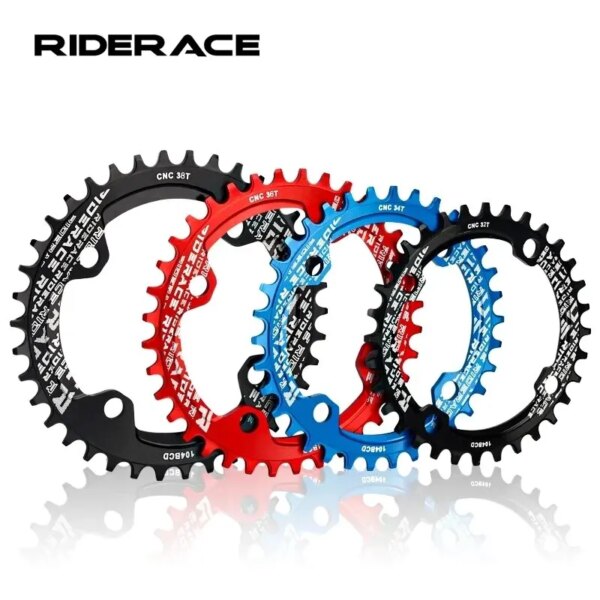 RIDERACE-plato de manivela para bicicleta de montaña, plato único, forma redonda, angosto, ancho, 32T/34T/36T/38T, 104BCD