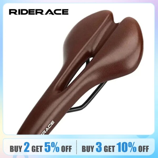 RIDERACE-sillín de bicicleta hueco para hombre y mujer, asiento de ciclismo suave de cuero PU, cómodo, con absorción de impacto, cojín para bicicleta de montaña y carretera