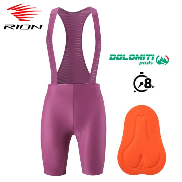 RION-pantalones cortos con pechera para ciclismo para mujer, mallas para bicicleta de montaña, ropa de montar sin costuras, almohadilla Dolomiti de larga distancia 6H 8H