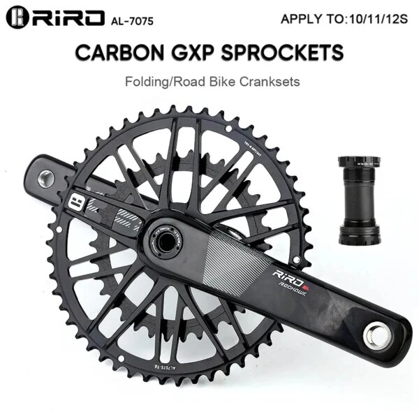 RIRO-platos y bielas de carbono GXP para bicicleta de carretera, AL-7075, 12 velocidades, montaje directo GXP, manivela de carbono de 170mm, plato de bicicleta doble individual