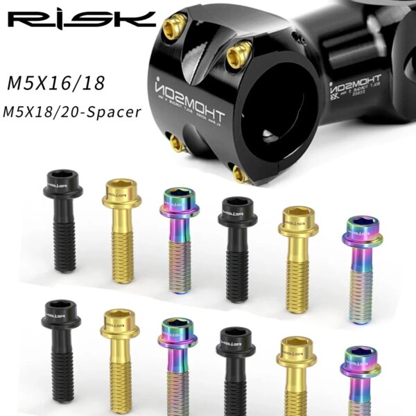 RISK M5x16mm/M5x18mm tornillos de vástago de manillar de bicicleta de titanio, manillar de volante de bicicleta de montaña, pernos de vástago ultraligeros