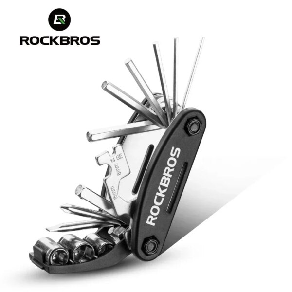 ROCKBROS 16 en 1 Juego de herramientas de reparación múltiple para bicicleta Kit de destornillador de ciclo de radios hexagonales Llave inglesa Juegos de herramientas de ciclo de montaña Negro