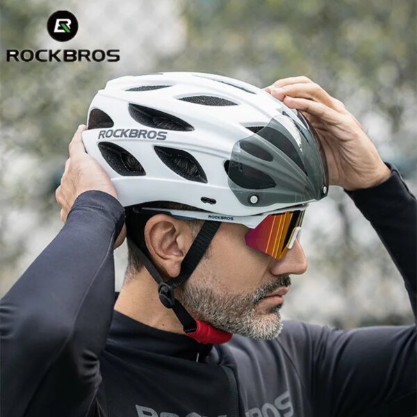 ROCKBROS 58-65cm casco de bicicleta hombres mujeres gafas casco de bicicleta casco de seguridad visera lente ultraligero MTB Ciclismo de Carretera cascos