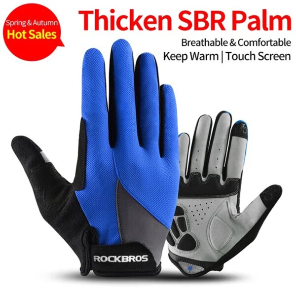 ROCKBROS guantes de bicicleta transpirables cómodos pantalla táctil SBR Plam a prueba de golpes dedo completo guantes de bicicleta de carretera equipo de ciclismo