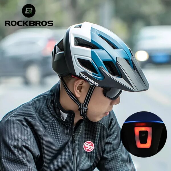 ROCKBROS-casco de bicicleta con luz LED recargable, casco de ciclismo de montaña, Casco de Bicicleta de carretera, sombrero deportivo seguro para hombre, equipo de ciclismo