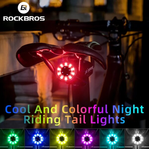 Luz trasera de bicicleta ROCKBROS, luz de advertencia de seguridad con carga USB, luz trasera de bicicleta colorida, accesorios para bicicleta