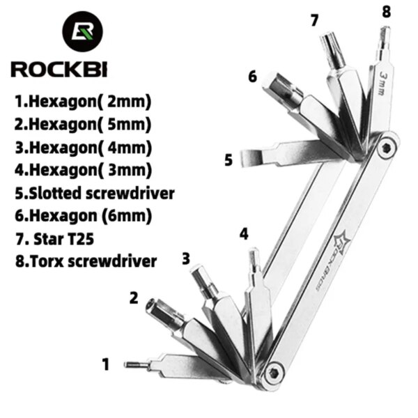 ROCKBROS-Juegos de reparación de bicicletas 8 en 1, multiherramienta, acero 40CR, compacto, portátil, herramientas de montaje de bicicleta, Accesorios de reparación de ciclismo