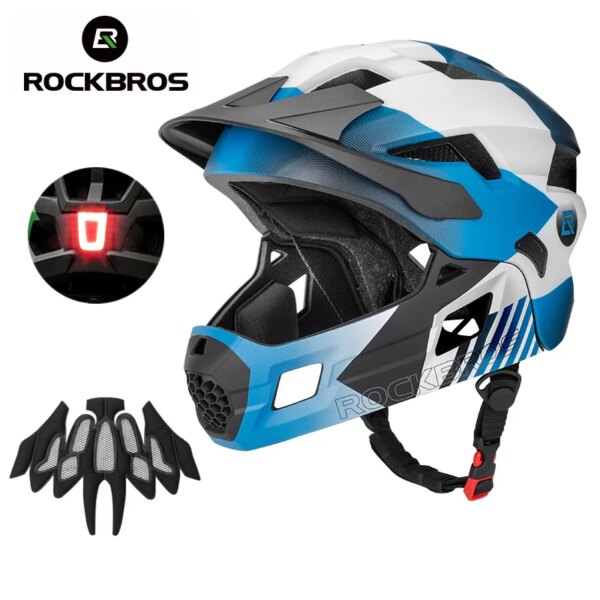 ROCKBROS-casco de ciclismo para niños, máscara completa con luz trasera, monopatín, Scooter de seguridad, cascos de Bicicleta de carretera MTB