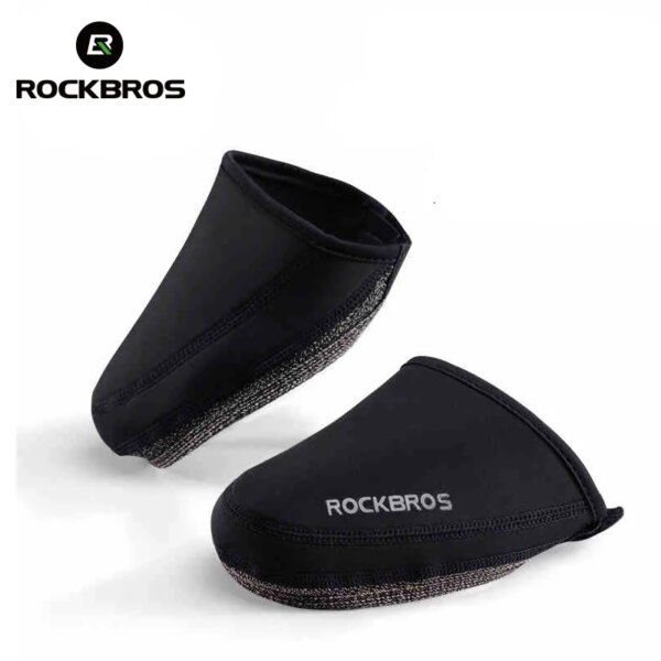 ROCKBROS-cubierta para zapatos de ciclismo, resistente al viento, tela resistente a la abrasión, mantiene el calor, medio cubrezapatos, cubiertas para zapatos de bicicleta de montaña y carretera, color negro