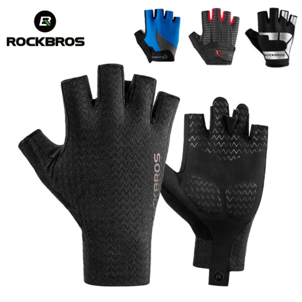 ROCKBROS-guantes de ciclismo para hombre y mujer, con almohadilla SBR, medio dedo, antideslizantes, transpirables, a prueba de golpes, para verano