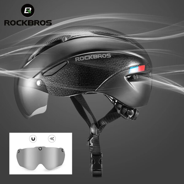 ROCKBROS-casco de ciclismo ultraligero, casco de bicicleta de montaña y carretera con gafas de visera magnéticas moldeadas integralmente