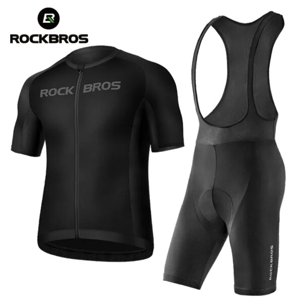 ROCKBROS-Conjunto de pechera y camiseta de Ciclismo, uniforme MTB, ropa de Ciclismo de secado rápido, pantalones cortos de bicicleta, manga corta, Verano