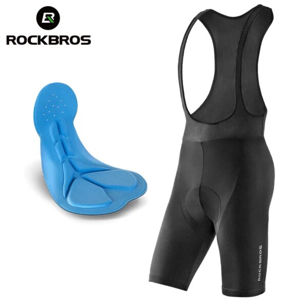 ROCKBROS-pantalones cortos de Ciclismo para hombre, pantalones cortos con pechera, mallas elásticas acolchadas para verano, antideslizantes y transpirables, ropa interior para Ciclismo de montaña