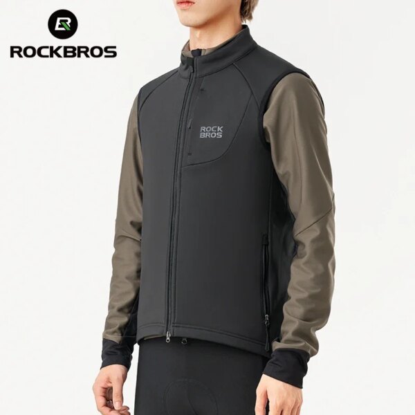 ROCKBROS-Chaleco de ciclismo, chaleco polar cálido a prueba de viento con forro polar, ropa para bicicleta de montaña, chaqueta de ciclismo sin mangas, invierno y otoño