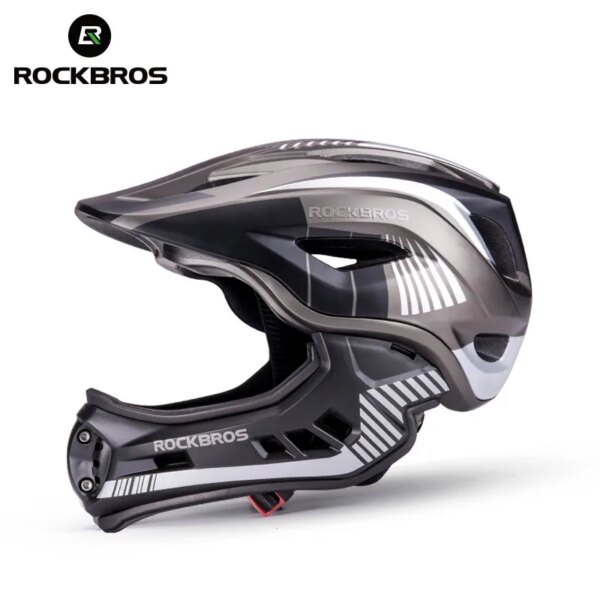 Casco de bicicleta de cara completa ROCKBROS, casco de descenso para niños, extraíble, integrado, a prueba de golpes, antisudor con 12 aberturas de ventilación