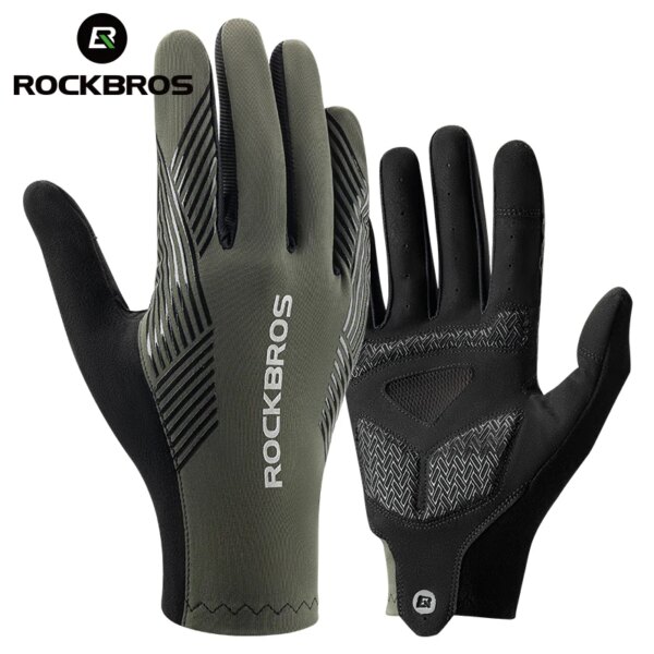 ROCKBROS-guantes de ciclismo con dedos completos, transpirables, con pantalla táctil, SBR, a prueba de golpes, para primavera y verano