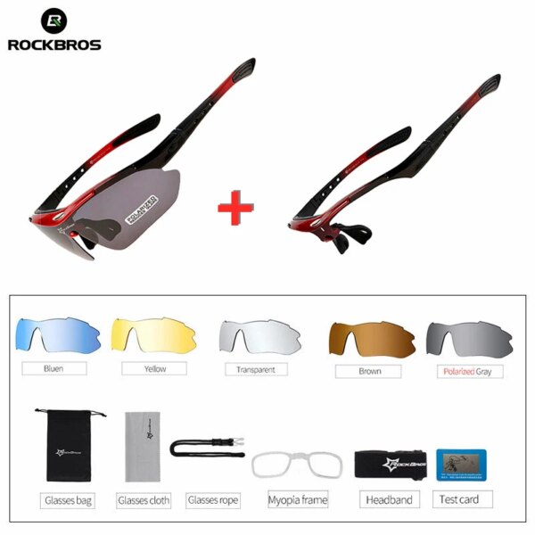 Gafas ROCKBROS polarizadas para ciclismo, gafas de sol para bicicleta de montaña o de carretera, gafas para deportes al aire libre, montura para miopía UV400, 5 lentes, accesorio para bicicleta