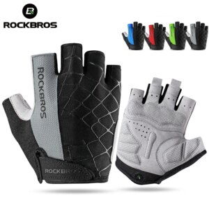 ROCKBROS-guantes de ciclismo de medio dedo, transpirables, a prueba de golpes, guantes para bicicleta de montaña MTB, manoplas para montar en bicicleta al aire libre para hombre