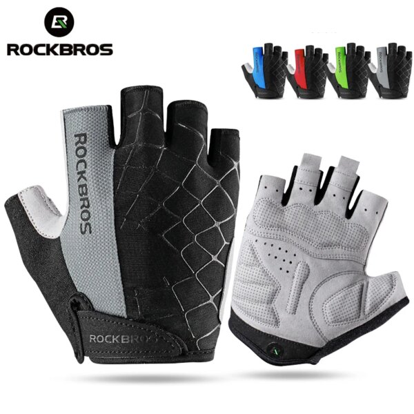 ROCKBROS-guantes de ciclismo de medio dedo, transpirables, a prueba de golpes, guantes para bicicleta de montaña MTB, manoplas para montar en bicicleta al aire libre para hombre