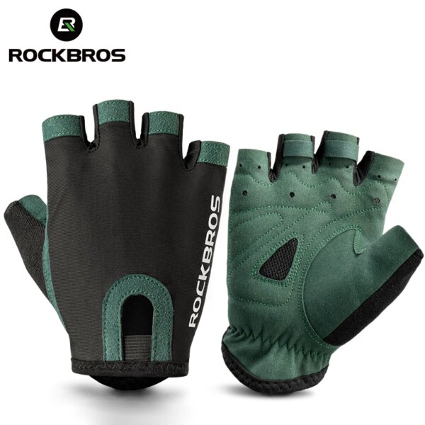 ROCKBROS-guantes de ciclismo de medio dedo para hombre y mujer, manoplas cortas de red absorbente de sudor para verano, guantes deportivos de alta elasticidad para bicicleta