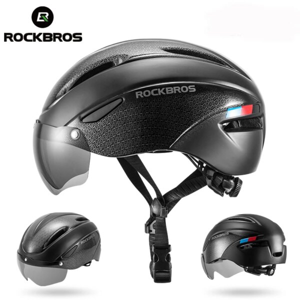 ROCKBROS-Casco de Bicicleta de carretera para hombre y mujer, gafas de casco moldeado integralmente EPS para ciclismo, casco de seguridad para bicicleta de montaña MTB con visera