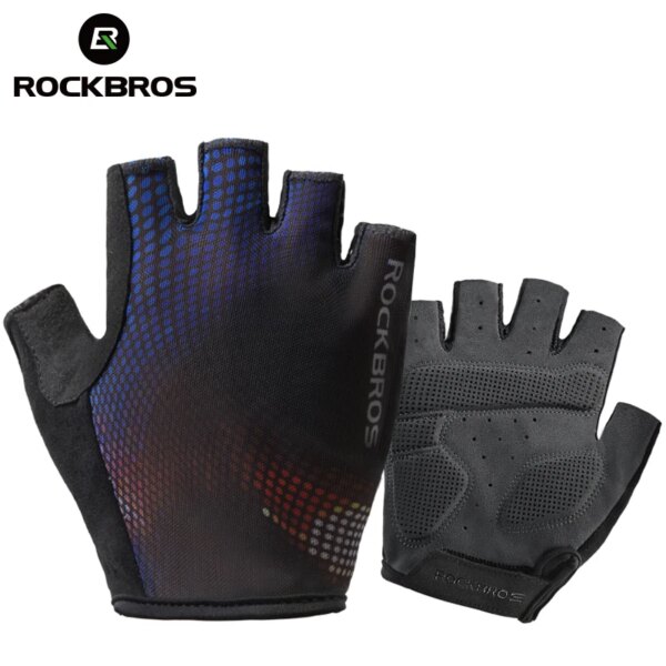 ROCKBROS-guantes de ciclismo de verano SBR, guantes cortos a prueba de golpes para bicicleta, guantes para deportes al aire libre, equipo de guante de medio dedo para bicicleta