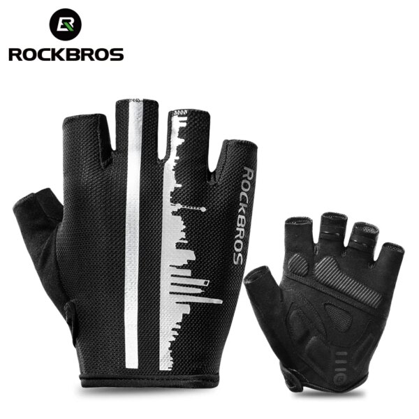 ROCKBROS verano ciclismo medio dedo guantes antideslizantes transpirables guantes para bicicleta hombres mujeres Anti-sudor guantes reflectantes para bicicleta