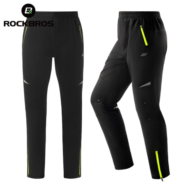 ROCKBROS-pantalones largos de invierno para bicicleta, pantalones reflectantes a prueba de viento, cálidos para deportes de senderismo al aire libre, pantalones cálidos de lana para ciclismo