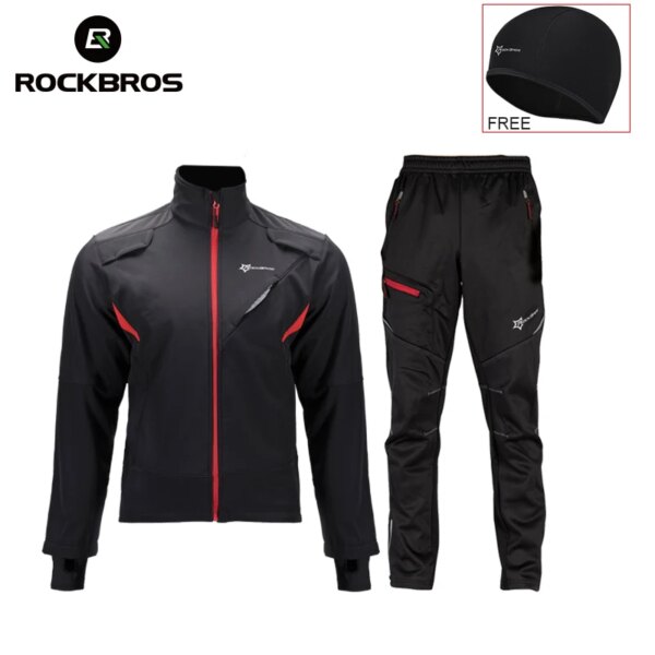 ROCKBROS-Conjunto de ciclismo de invierno, ropa deportiva térmica de lana, chaqueta a prueba de viento, pantalones Unisex para hombre y mujer, conjunto de ropa deportiva para exteriores