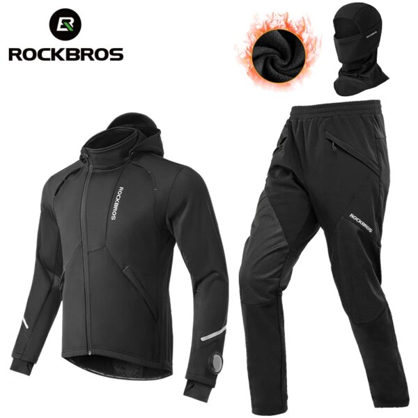 ROCKBROS-Conjuntos de chaquetas de invierno para hombre, conjuntos de ciclismo de lana térmica impermeables a prueba de viento, pantalones calentadores de carretera MTB, trajes de Jersey para bicicleta