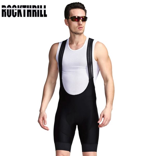 ROCKTHRILL-pantalones cortos con pechera para ciclismo de Lycra para hombre, medias acolchadas de Gel para bicicleta de montaña, pantalones con peto para triatlón profesional