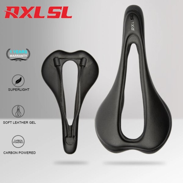 Sillín de bicicleta RXL SL de carbono + Gel de cuero suave, cómodo sillín de bicicleta de montaña de 280x145mm, asiento de carretera para bicicleta de montaña, accesorios para bicicleta