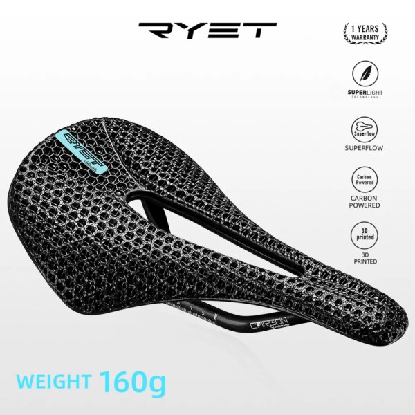 RYET-sillín de carbono para bicicleta, sillín con estampado 3D, 140/143mm, 7x9, carril redondo, superligero, asiento de bicicleta de carreras, piezas de cojín