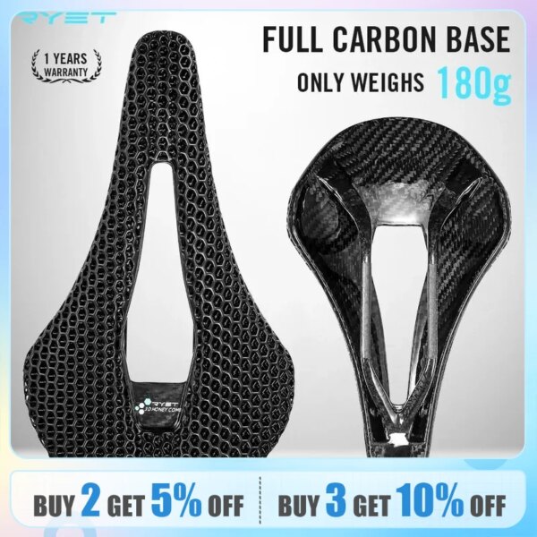 RYET-sillín ultraligero de carbono con estampado 3D, asiento de bicicleta de 180g, asiento de grava para montaña y carretera, piezas de bicicleta para hombre y mujer