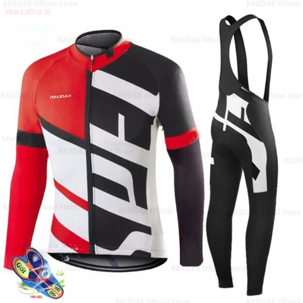 Raudax-Maillot Ciclismo Manga Larga, Triatlón, Mountain Bike, Conjunto Pantalón con Tirantes, Primavera, Verano, Otoño, Ropa Deportiva